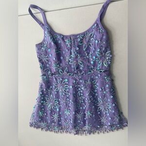 Sequin Floral Mesh Mini Dress Concert Rave Summer Scoop Neck Strappy Women's L